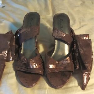 BNWOT VINTAGE LADIES BROWN & COPPER TIE UP THE LEG HIGH HEEL SHOES 4"  SEXY